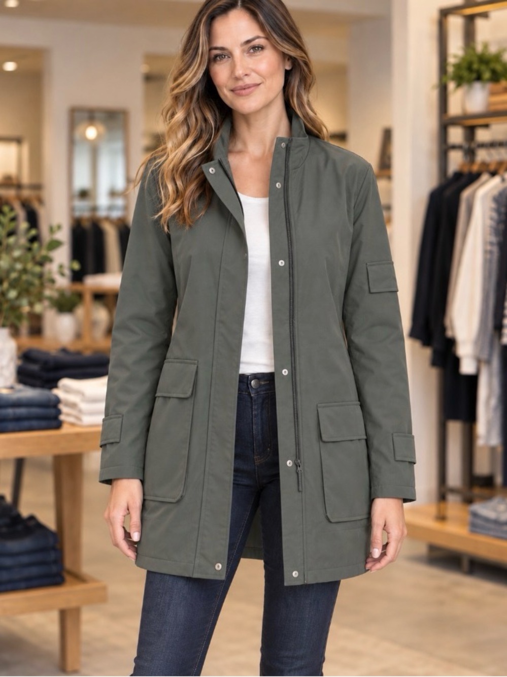 Women Dark Gray long jacket with Orange Trim